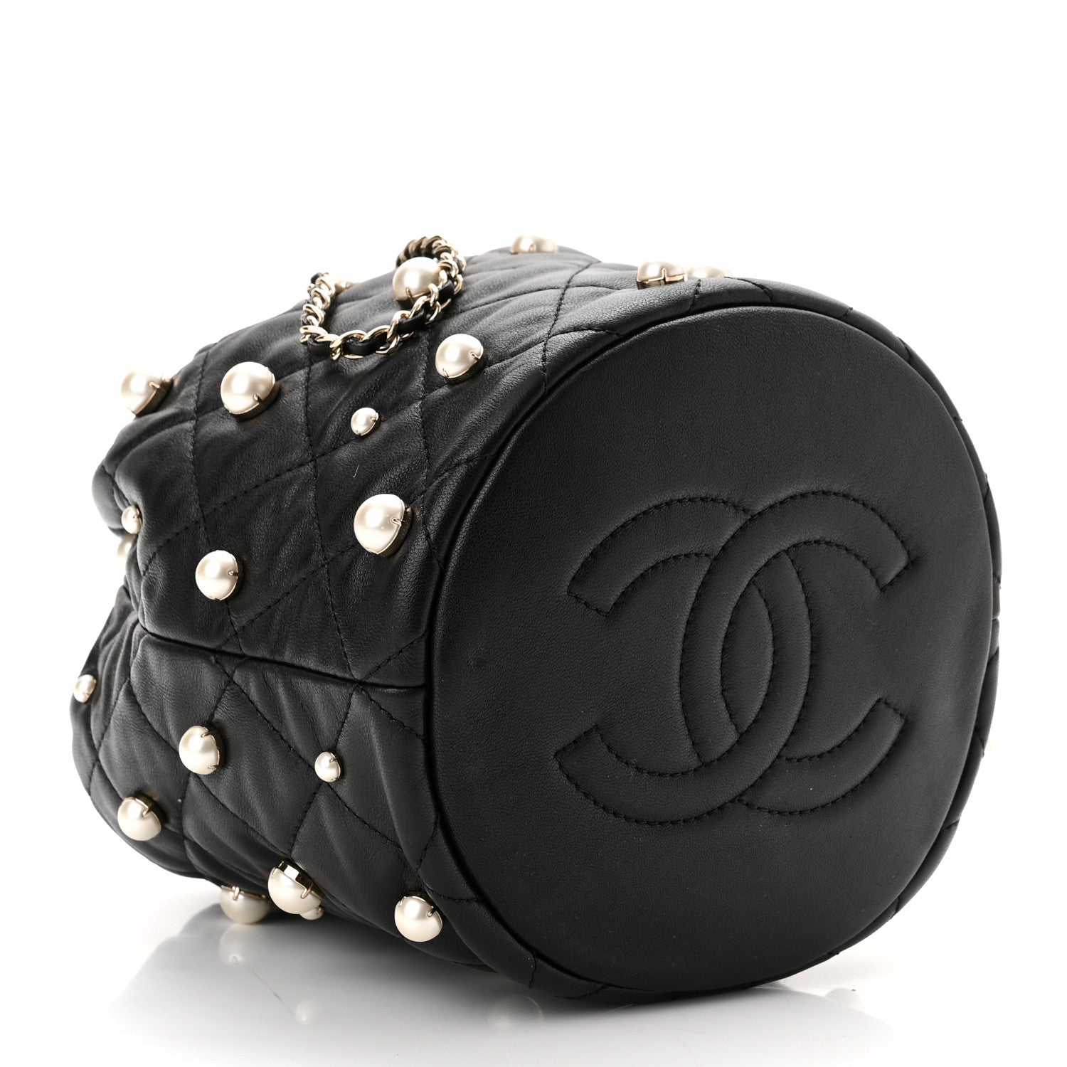 Chanel Lambskin Quilted Pearl About Pearls Drawstring Bag Black 4 of 10