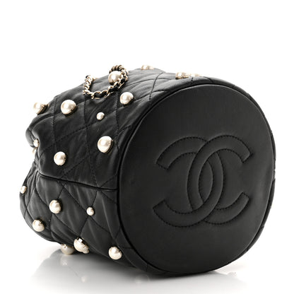 Chanel Lambskin Quilted Pearl About Pearls Drawstring Bag Black 4 of 10