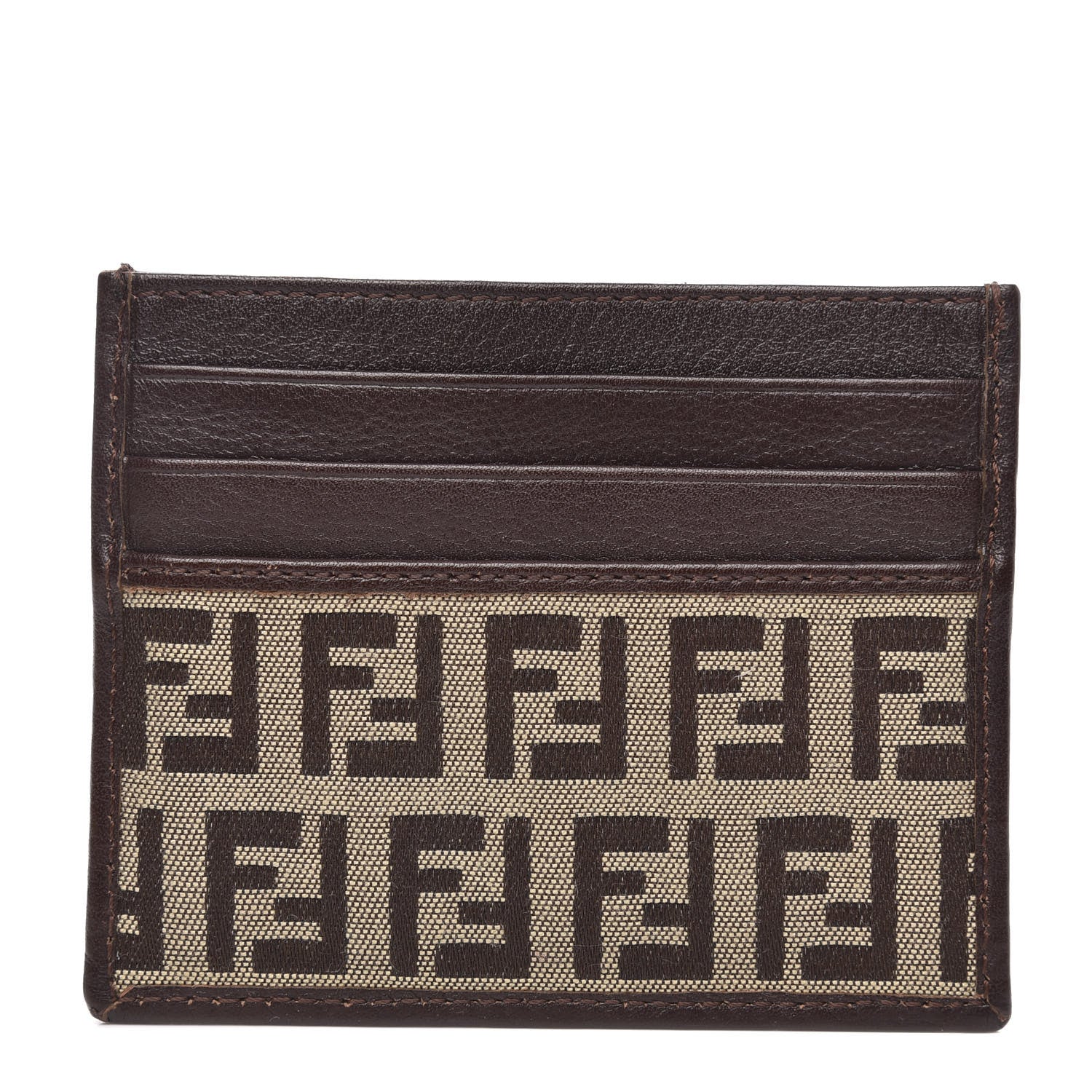 Fendi Zucchino Calfskin Card Holder Mogano Panna Marrone 1 of 6