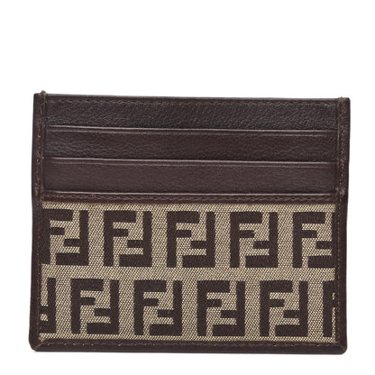 Fendi Zucchino Calfskin Card Holder Mogano Panna Marrone 1 of 6