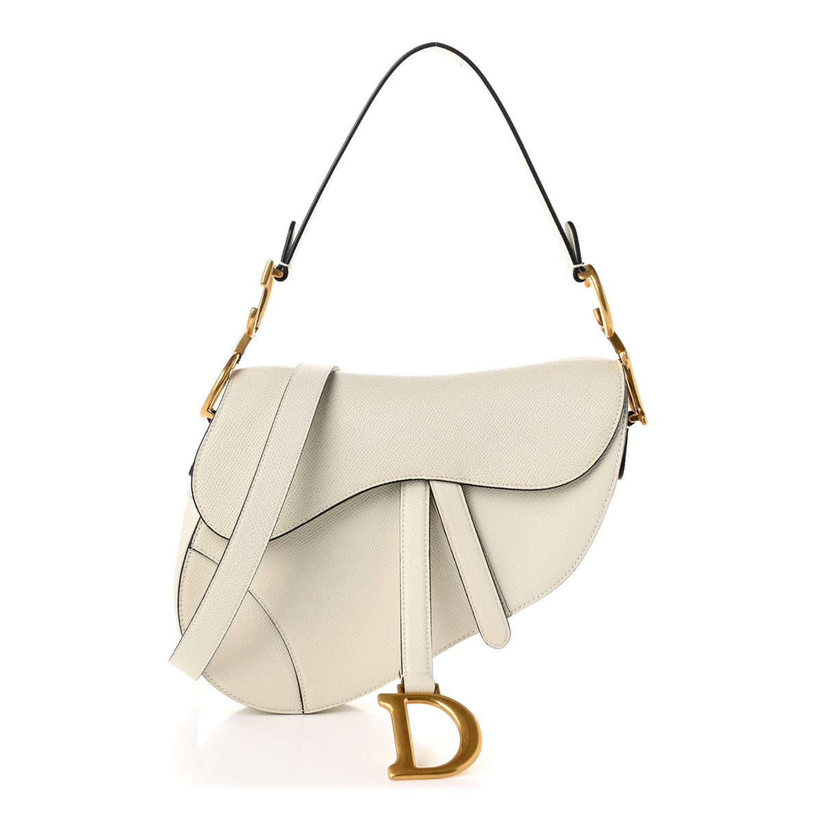 Grained Calfskin Saddle Bag With Strap Latte