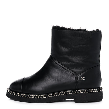 Chanel Calfskin Shearling Quilted Short Boots 37 Black 1 of 9