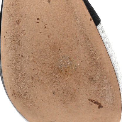 Chanel Metallic Lambskin Grosgrain Cap Toe CC Slingback Sandals 37.5 Black Silver 10 of 14