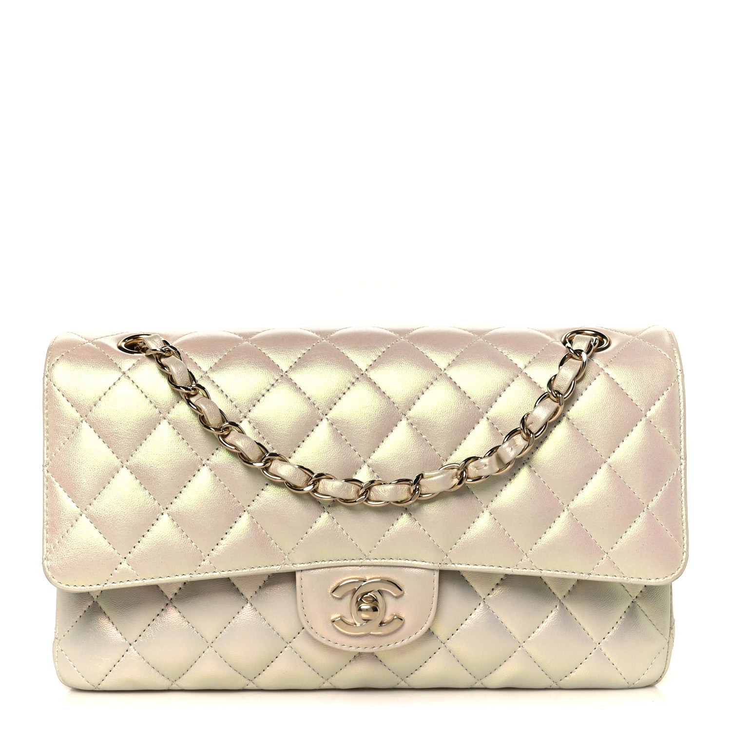Chanel Iridescent Lambskin Quilted Medium Double Flap Ivory 1 of 11