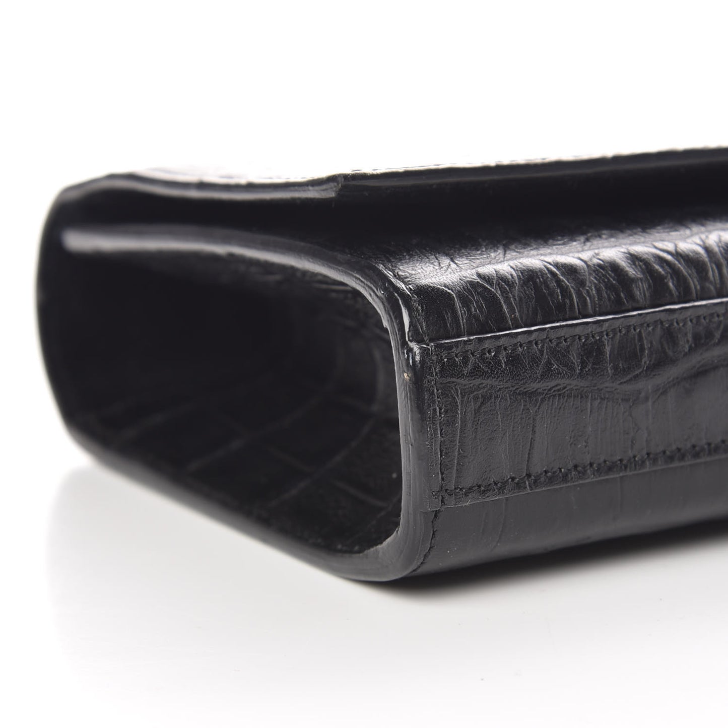 Calfskin Crocodile Embossed Classic Monogram Cassandre Clutch Black