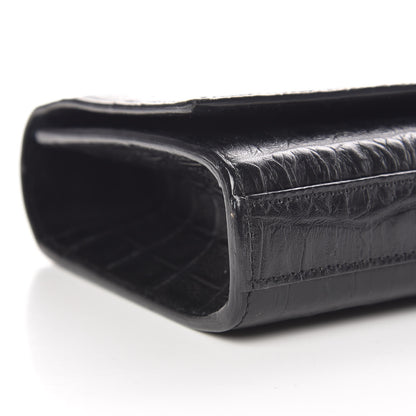 Saint Laurent Calfskin Crocodile Embossed Classic Monogram Cassandre Clutch Black 8 of 9