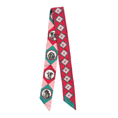 Hermes Silk Colliers Et Chiens Twilly Framboise Vert Rose 2 of 4