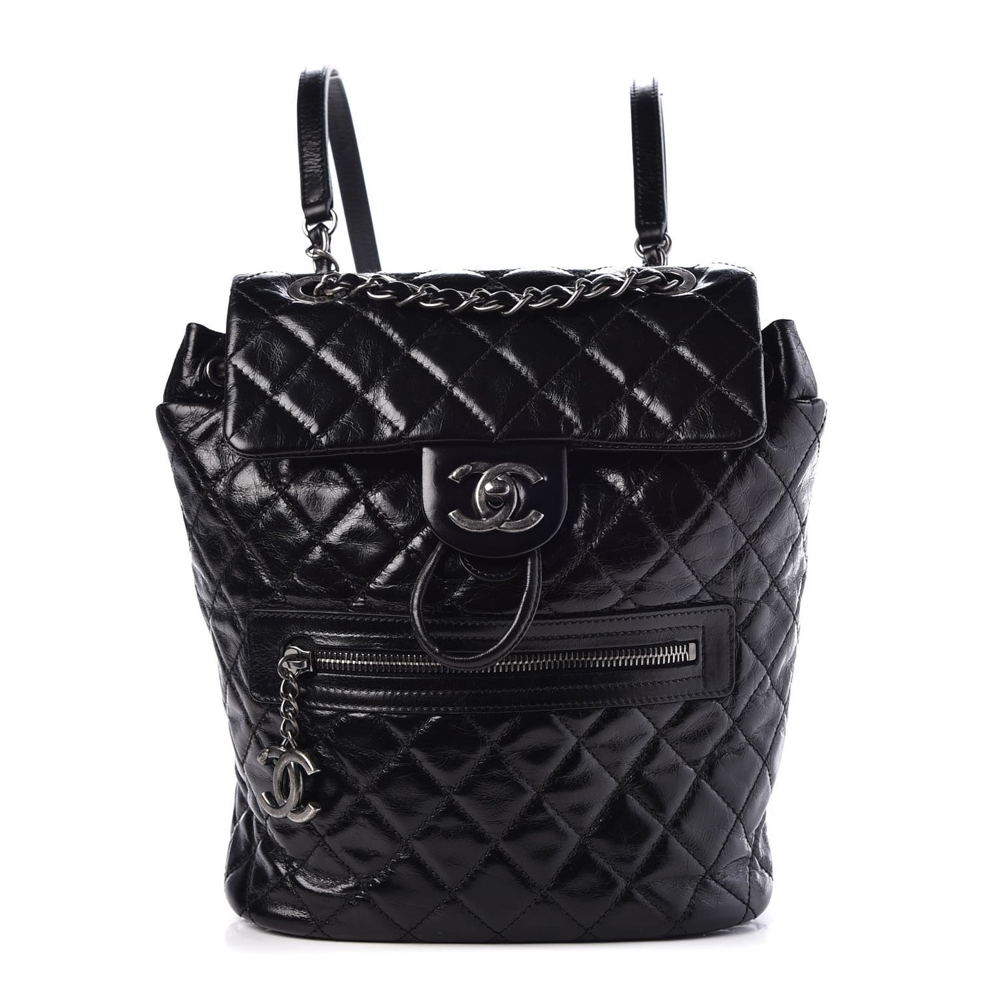 Glazed Calfskin Quilted Small Salzburg Mountain Backpack Black