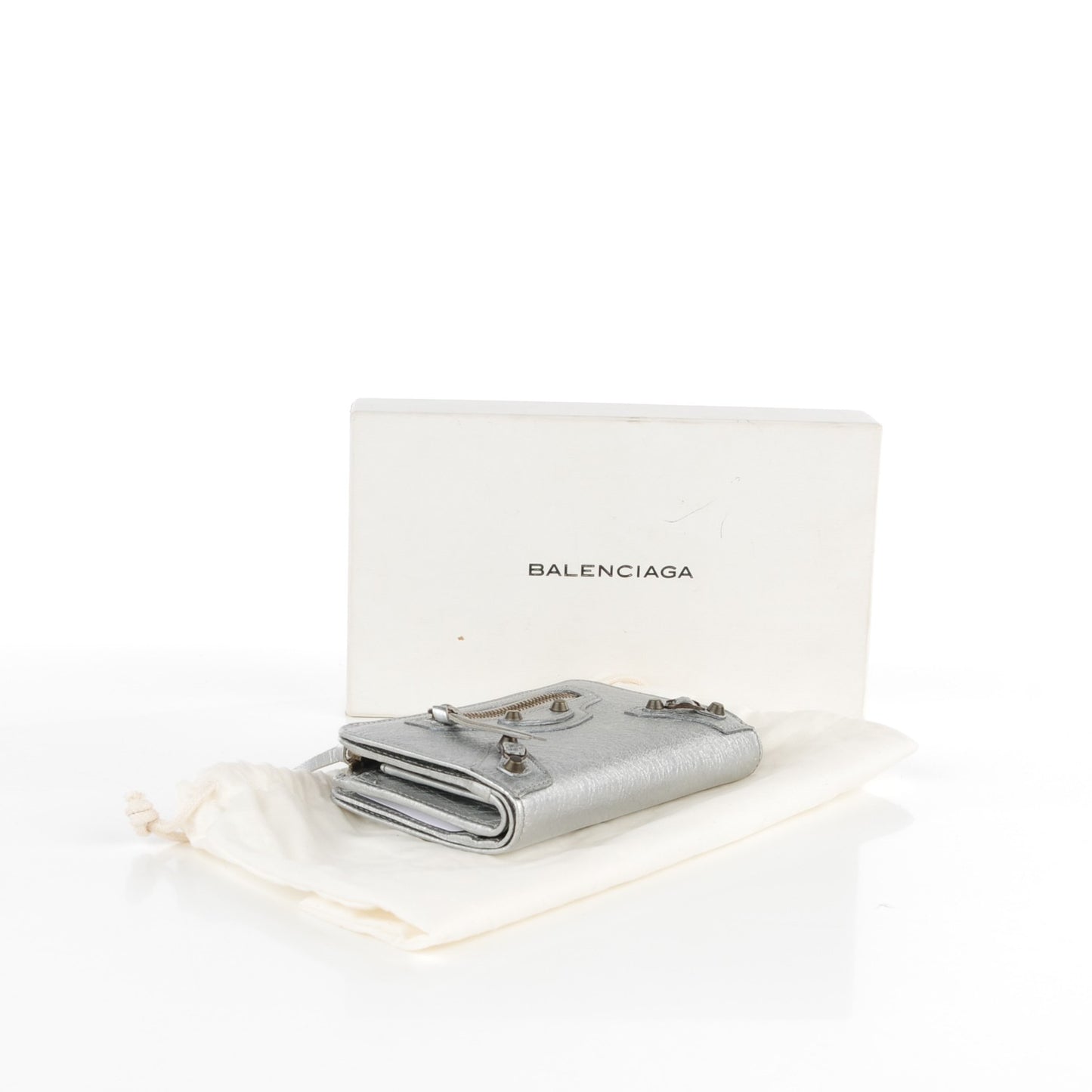 Agneau Classic Hardware Fold Wallet Gris Aluminum
