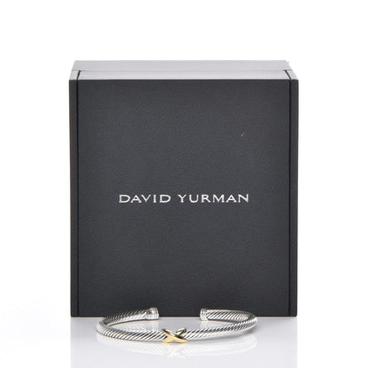 David Yurman Sterling Silver 18K Yellow Gold 4mm X Station Cable Bracelet 6 of 6