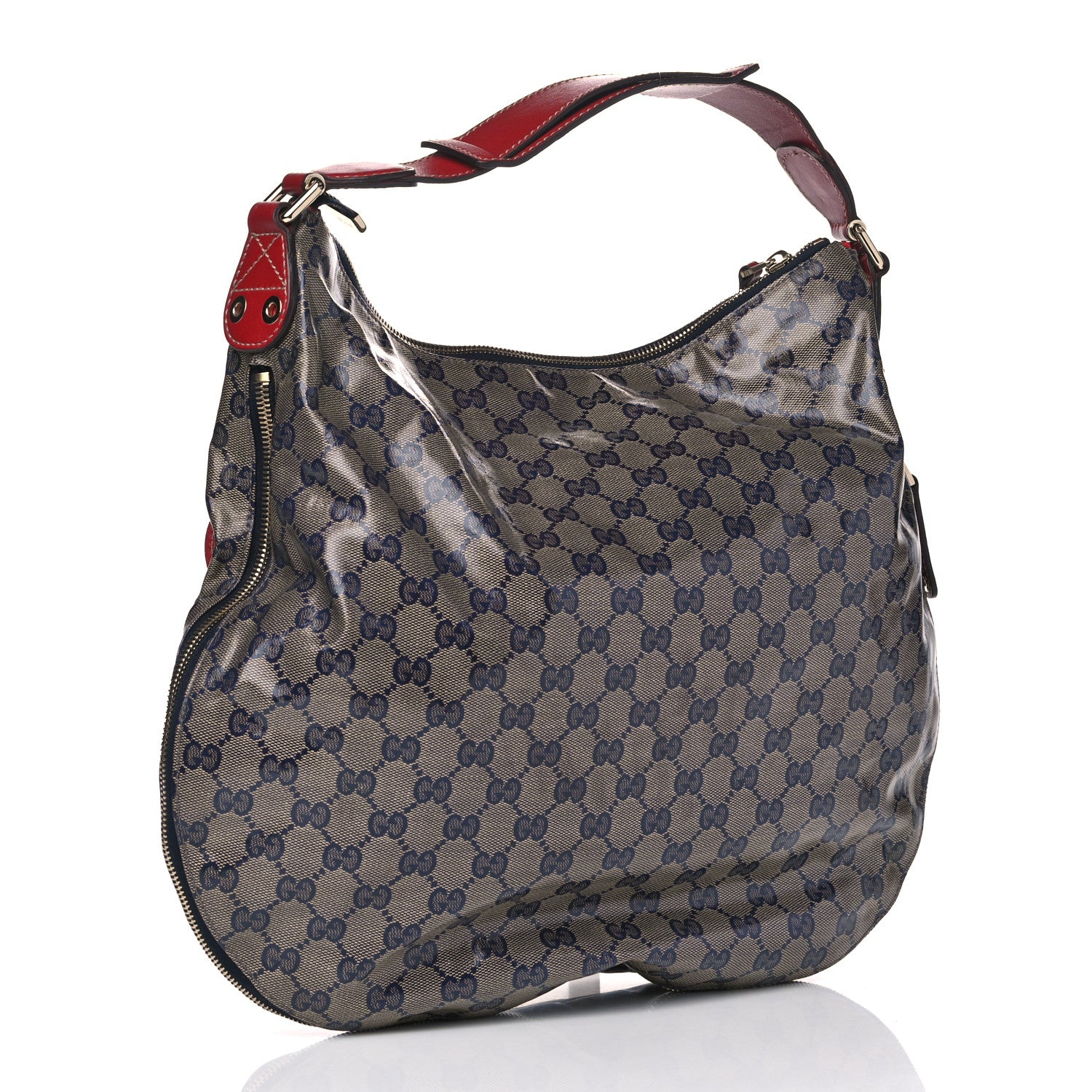 Gucci Crystal Monogram Voyager Hobo Navy Red 2 of 8