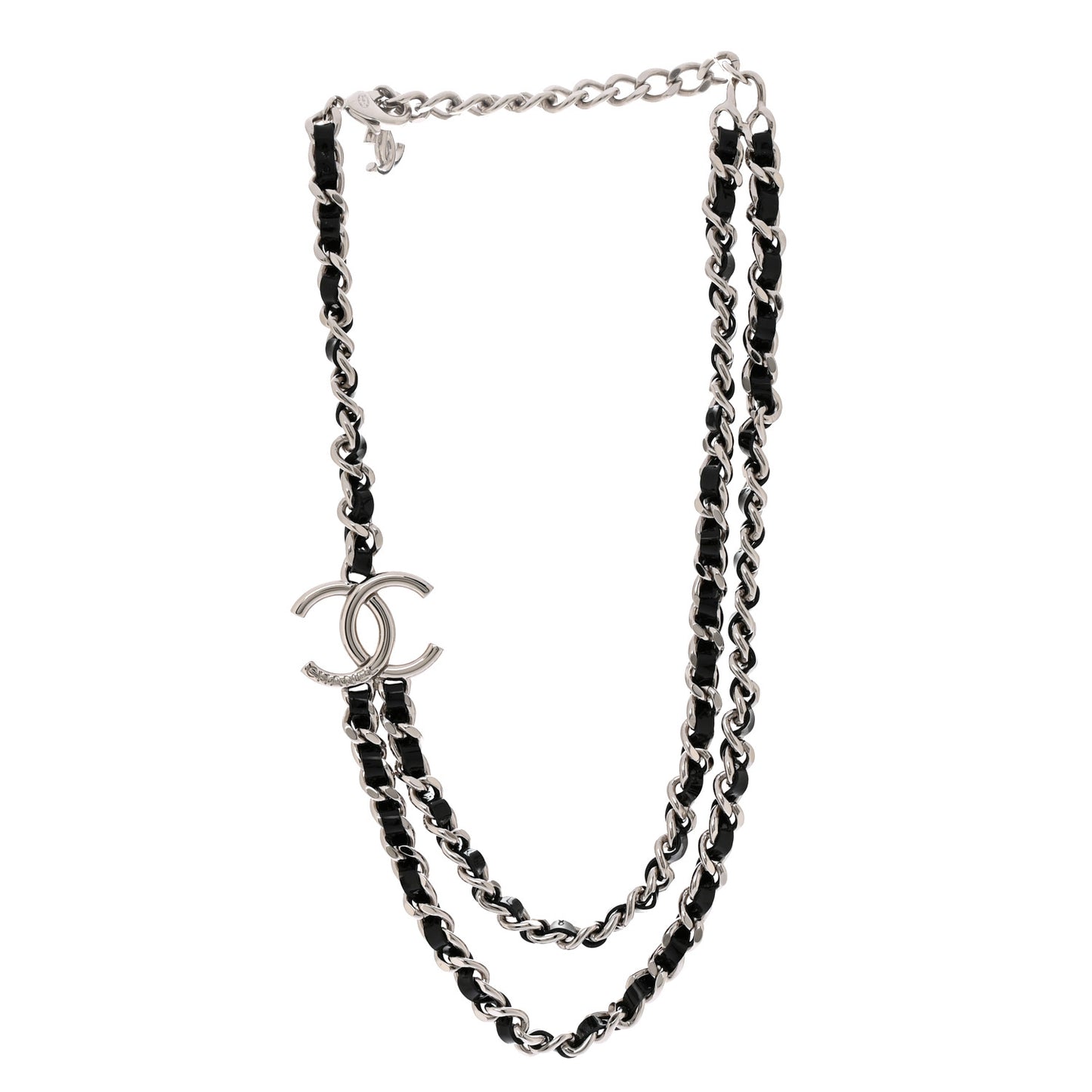 Metal Patent CC Double Chain Choker Black Silver
