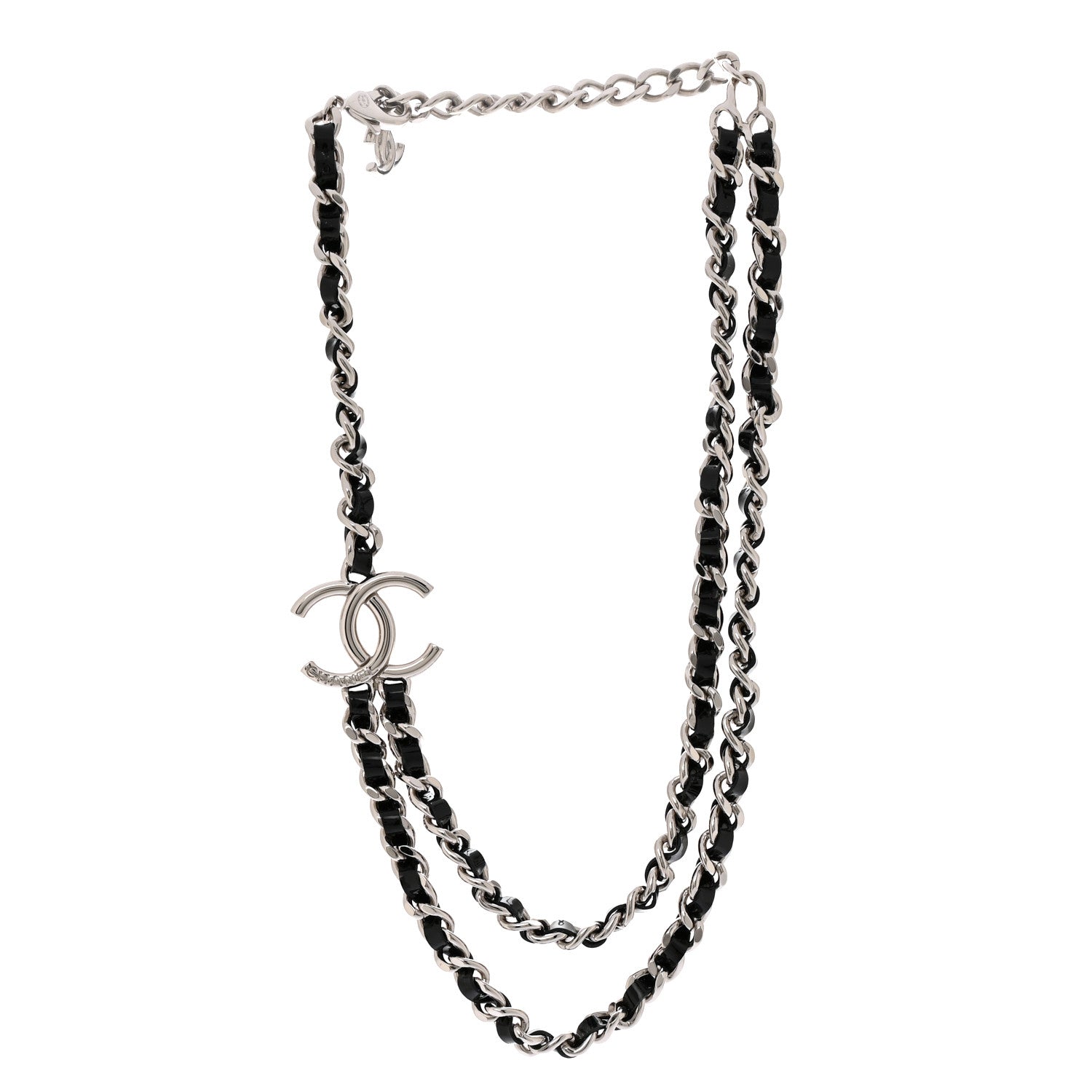 Chanel Metal Patent CC Double Chain Choker Black Silver 3 of 5