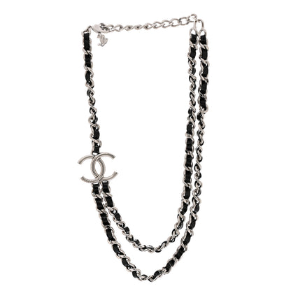 Chanel Metal Patent CC Double Chain Choker Black Silver 3 of 5