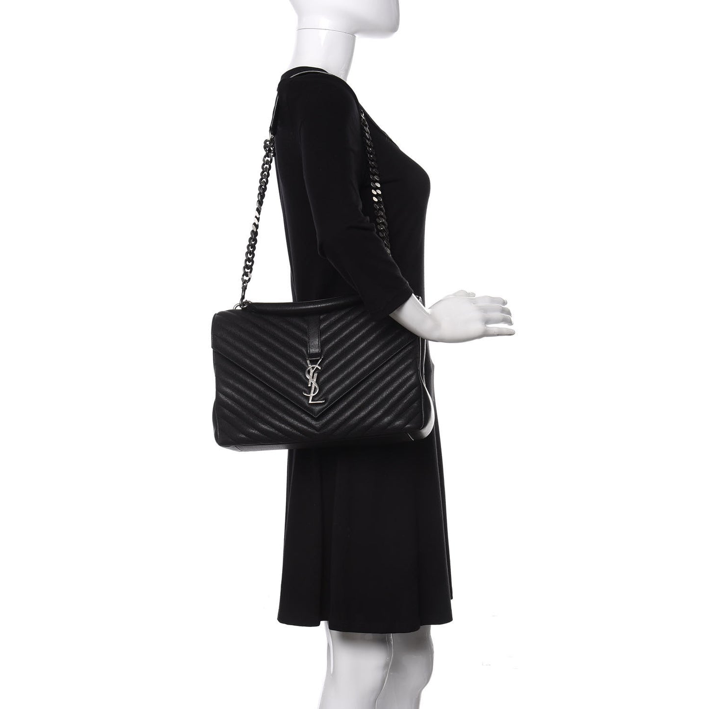 Sheepskin Matelasse Chevron Monogram Large College Satchel Black