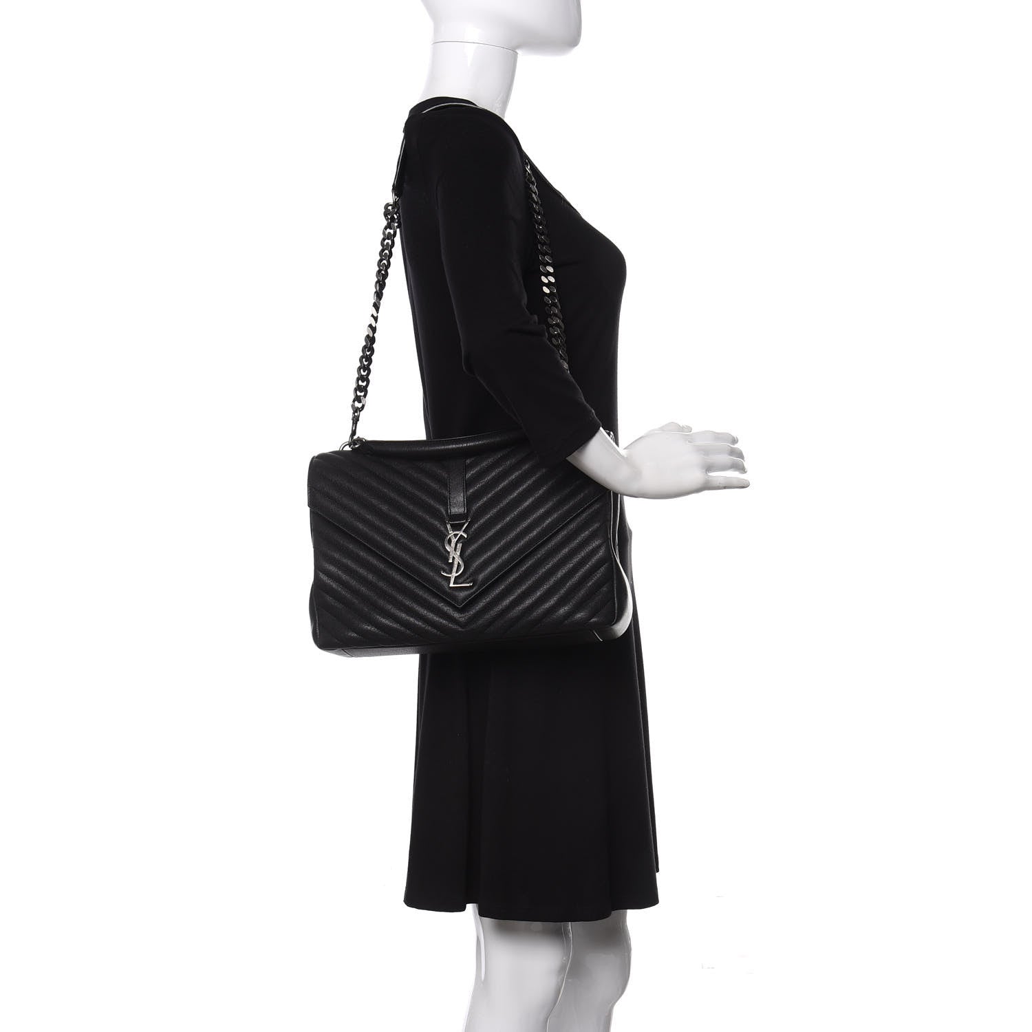 Saint Laurent Sheepskin Matelasse Chevron Monogram Large College Satchel Black 2 of 10