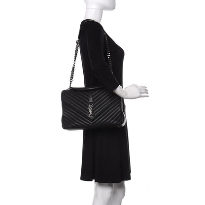 Saint Laurent Sheepskin Matelasse Chevron Monogram Large College Satchel Black 2 of 10