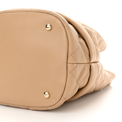 Chanel Caviar Quilted Rolled Up Bucket Drawstring Bag Beige 10 of 12