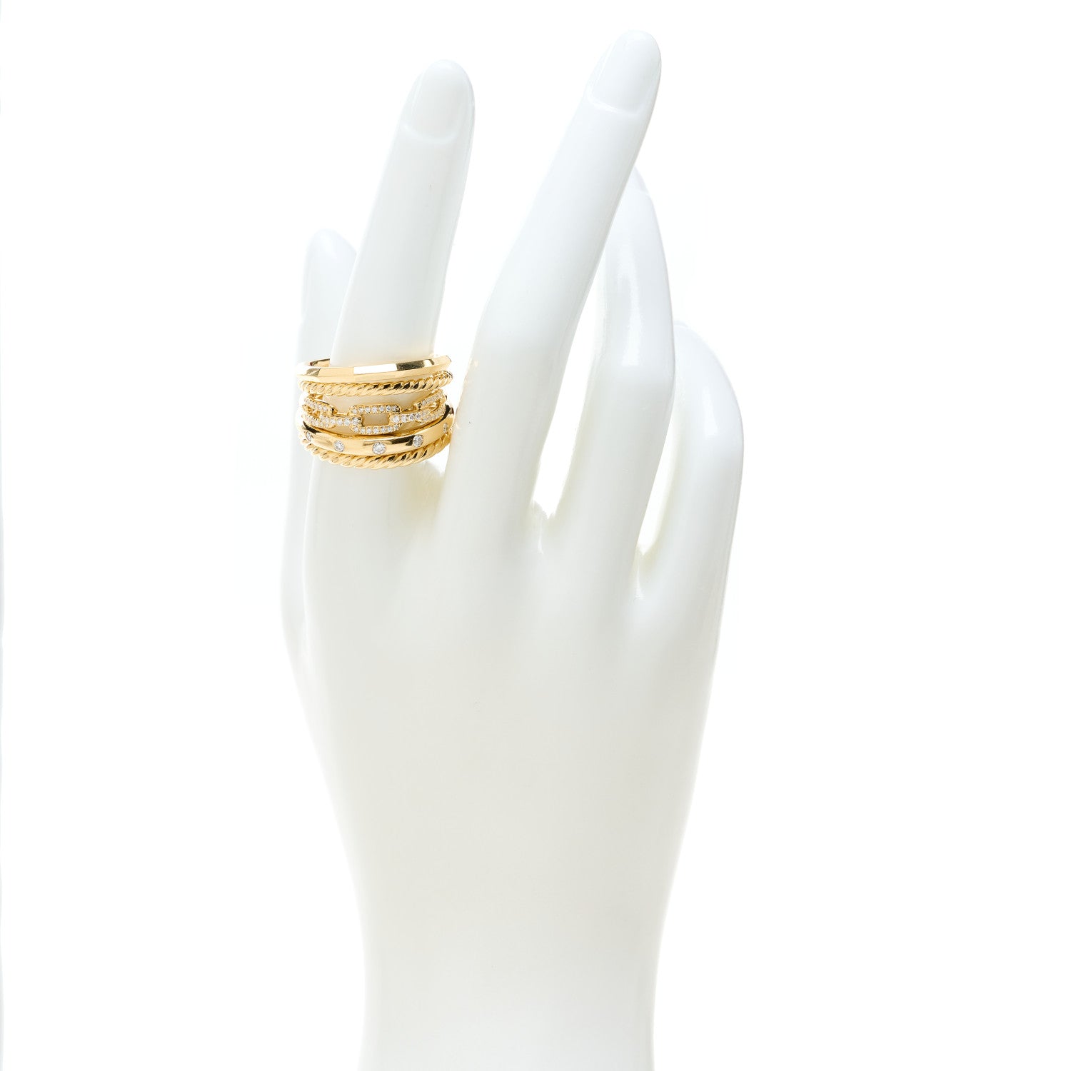 David Yurman 18K Yellow Gold Diamond 15mm Stax Five-Row Ring 59 8.75 2 of 4