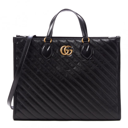Gucci Azalea Calfskin Matelasse Diagonal GG Marmont Tote Bag Black 1 of 11