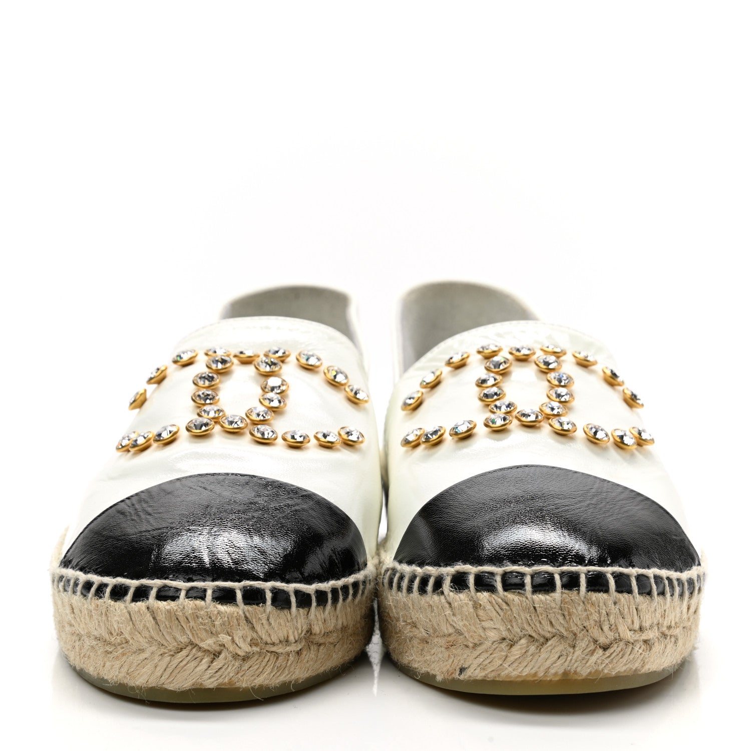 Chanel Patent Calfskin Crystal CC Espadrilles 40 White Black 2 of 9