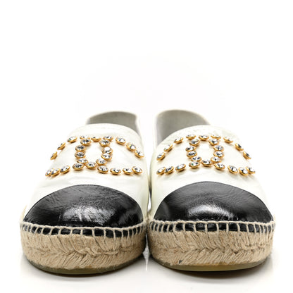 Chanel Patent Calfskin Crystal CC Espadrilles 40 White Black 2 of 9