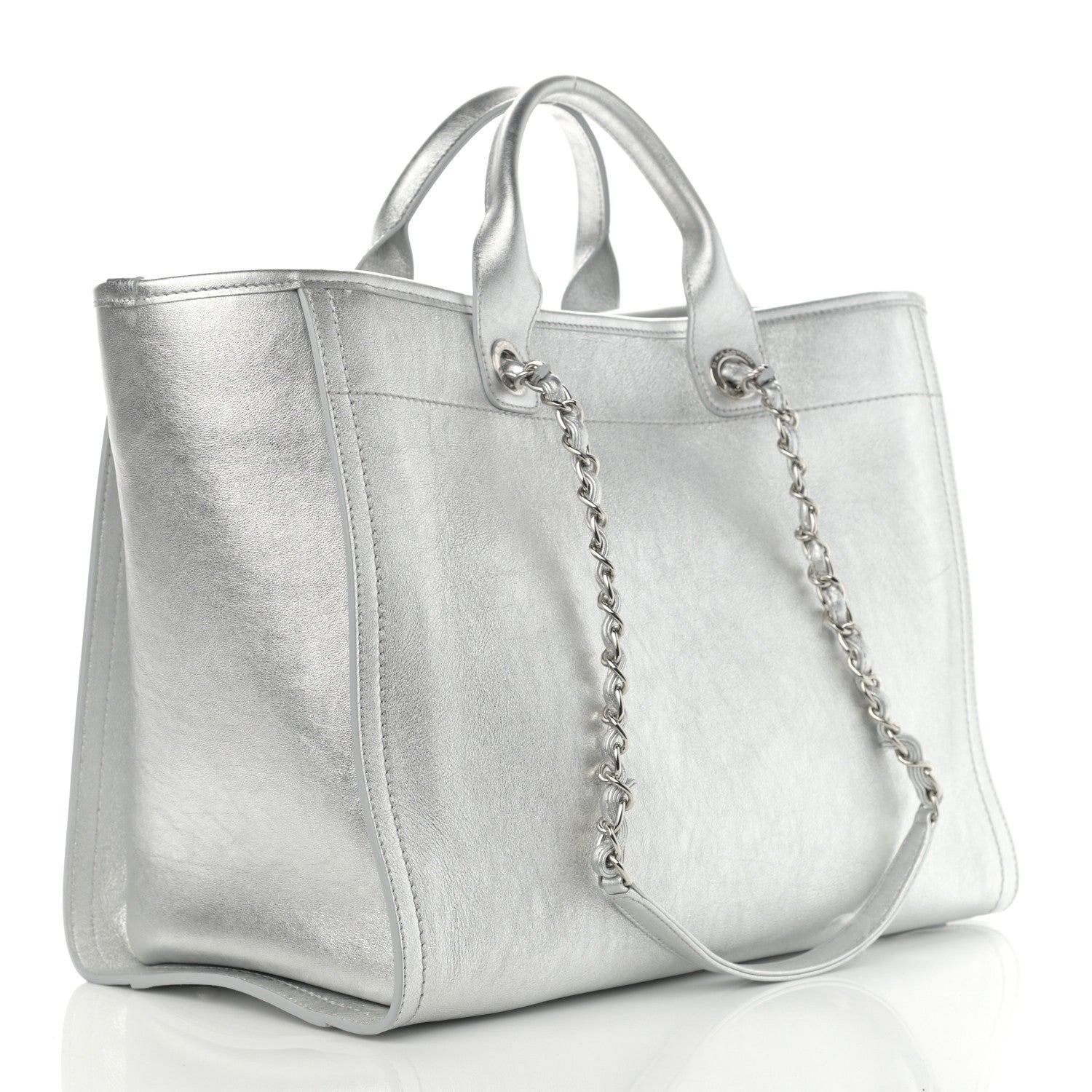 Chanel Metallic Calfskin Medium Deauville Tote Silver 4 of 11