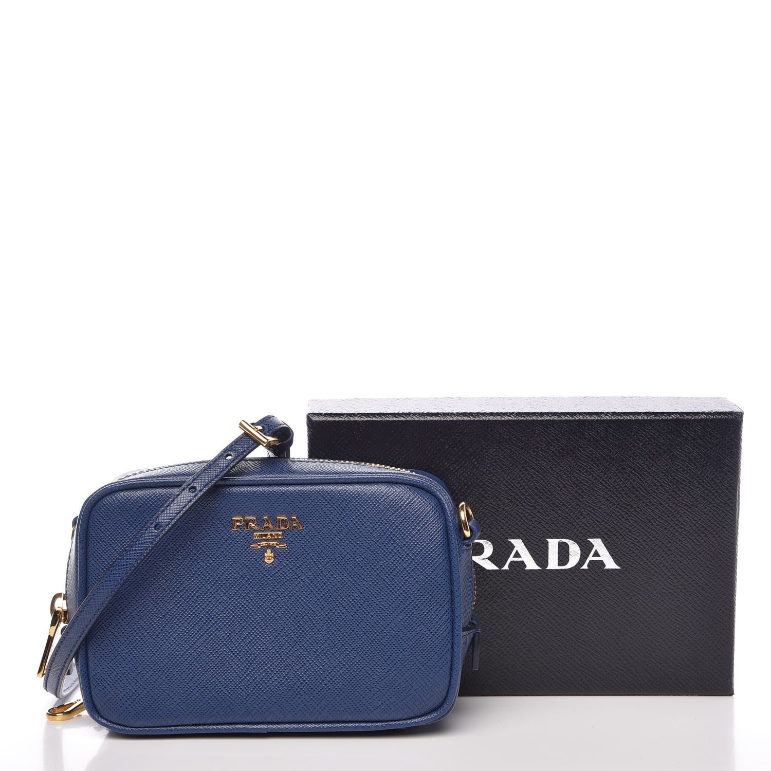Prada Saffiano Mini Camera Crossbody Bag Bleuette 10 of 10