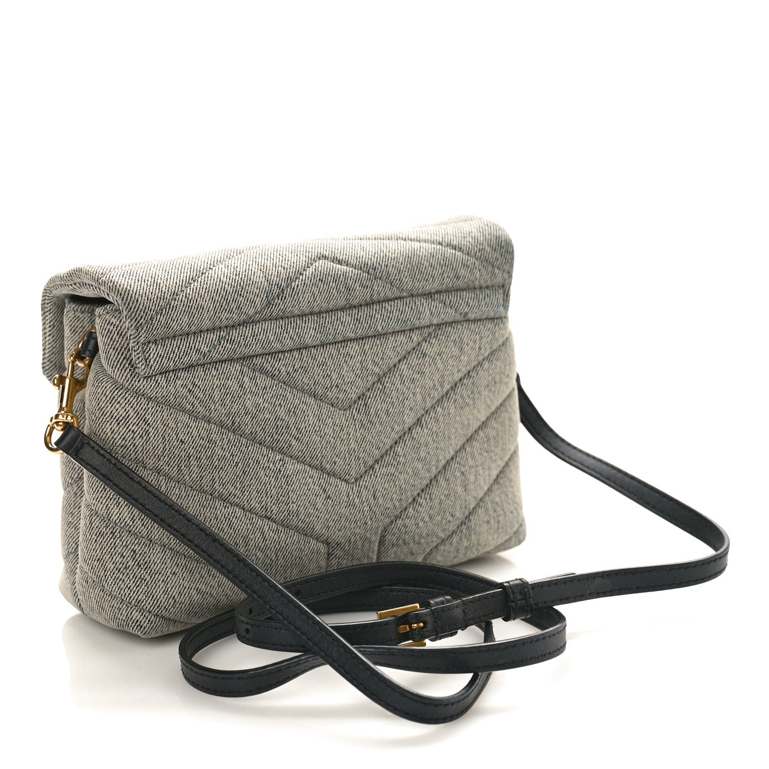 Saint Laurent Denim Y Quilted Monogram Toy Loulou Crossbody Bag Grey 3 of 9