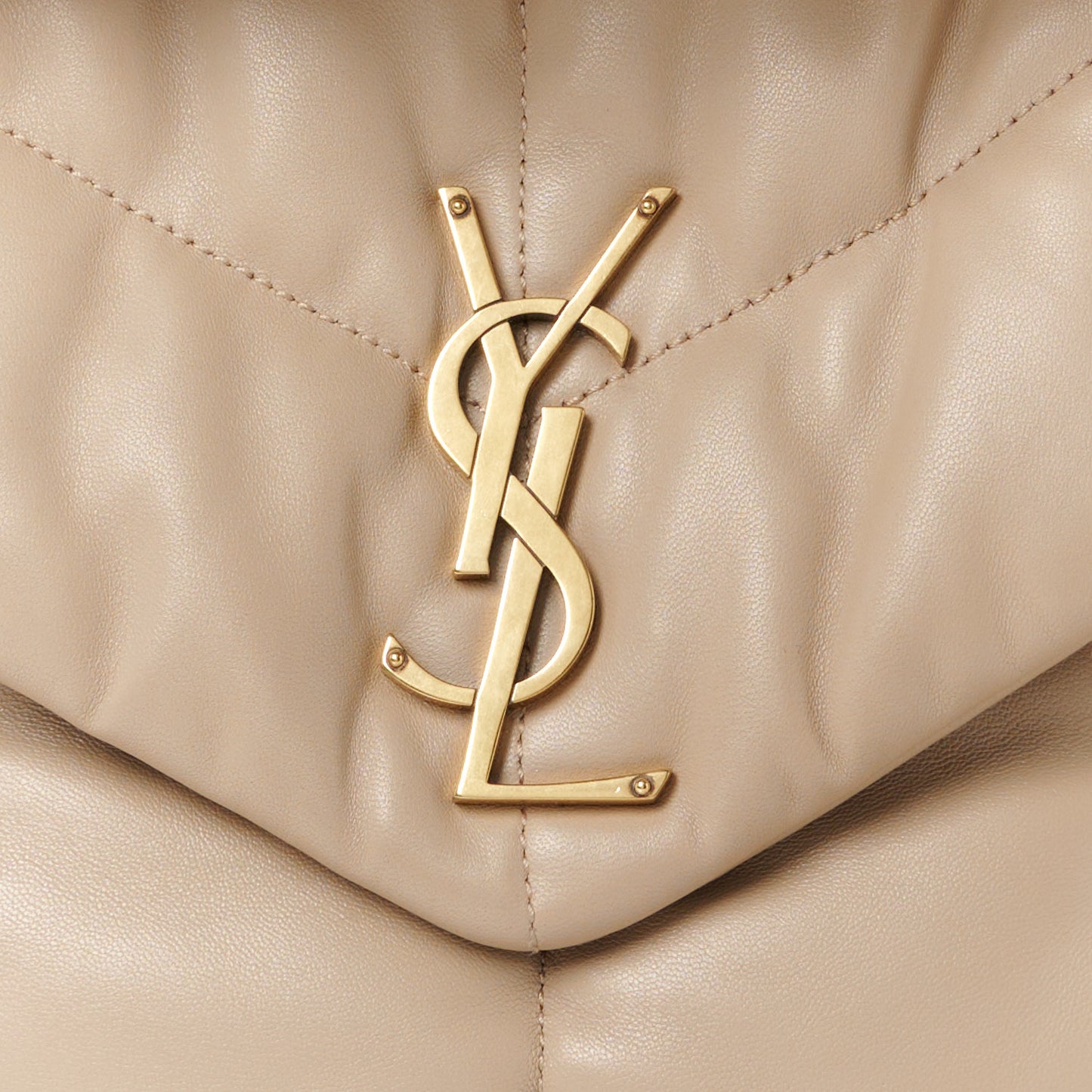 Lambskin Quilted Small Loulou Puffer Monogram Chain Satchel Dark Beige