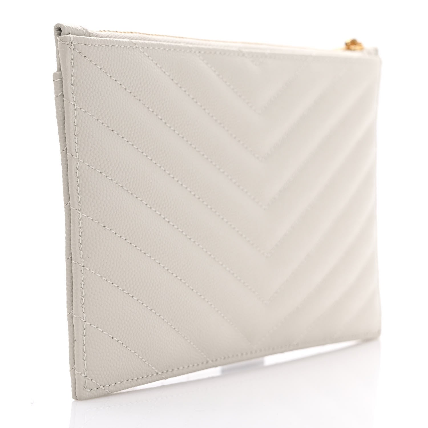 Saint Laurent Grain De Poudre Chevron Monogram Bill Pouch Crema Soft 3 of 7