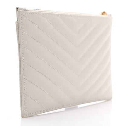 Saint Laurent Grain De Poudre Chevron Monogram Bill Pouch Crema Soft 3 of 7