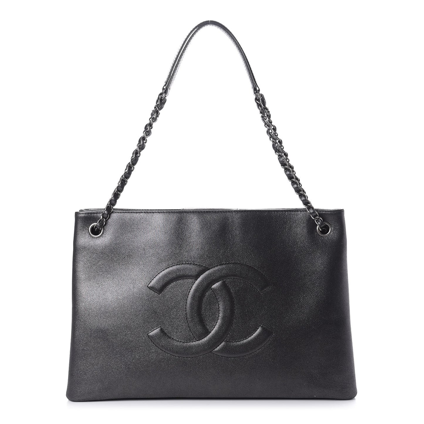 Iridescent Calfskin CC East West Shopping Tote Grey