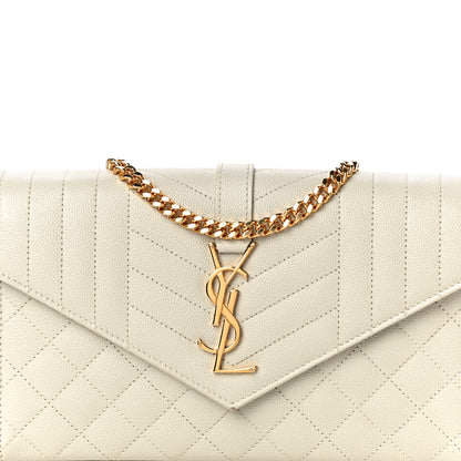 Saint Laurent Grain De Poudre Mixed Matelasse Triquilt Monogram Chain Wallet Crema Soft 7 of 11