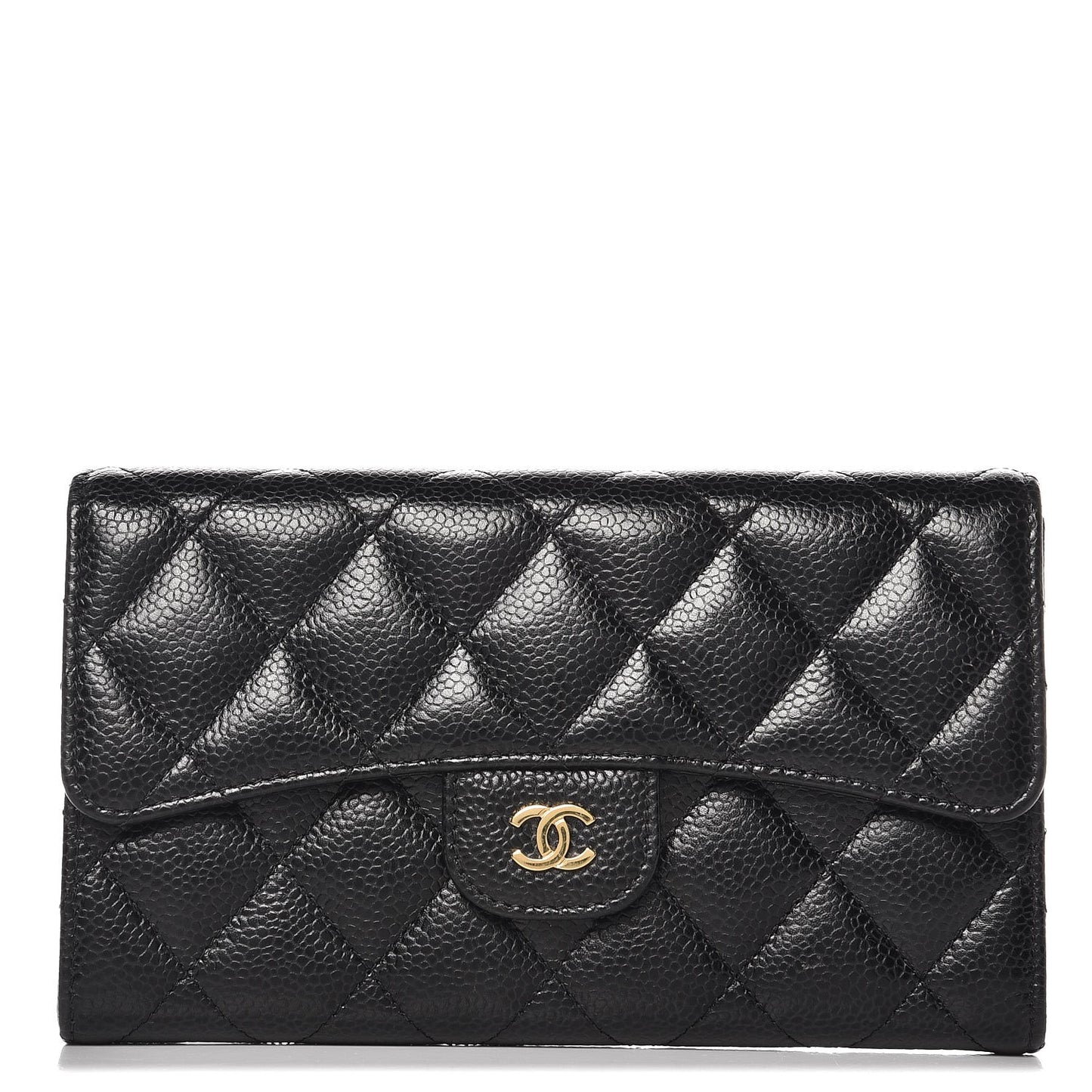 Caviar Quilted Large Flap Wallet Black