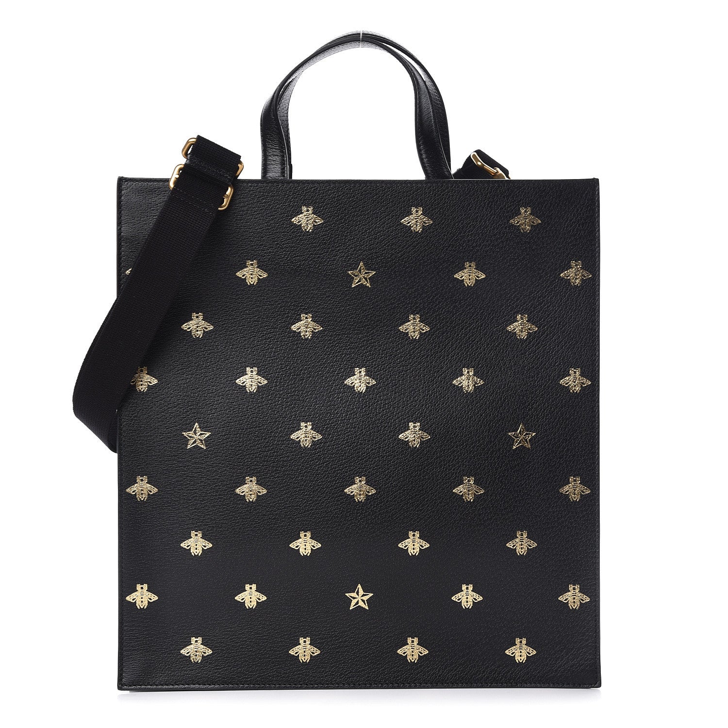 Gucci Grained Calfskin Bee Star Vertical Tote Black 1 of 10