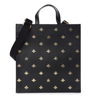 Gucci Grained Calfskin Bee Star Vertical Tote Black 1 of 10