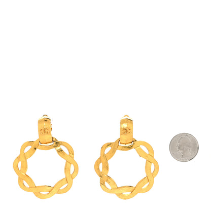 Chanel Metal CC Twisted Hoop Drop Clip On Earrings Gold 2 of 4