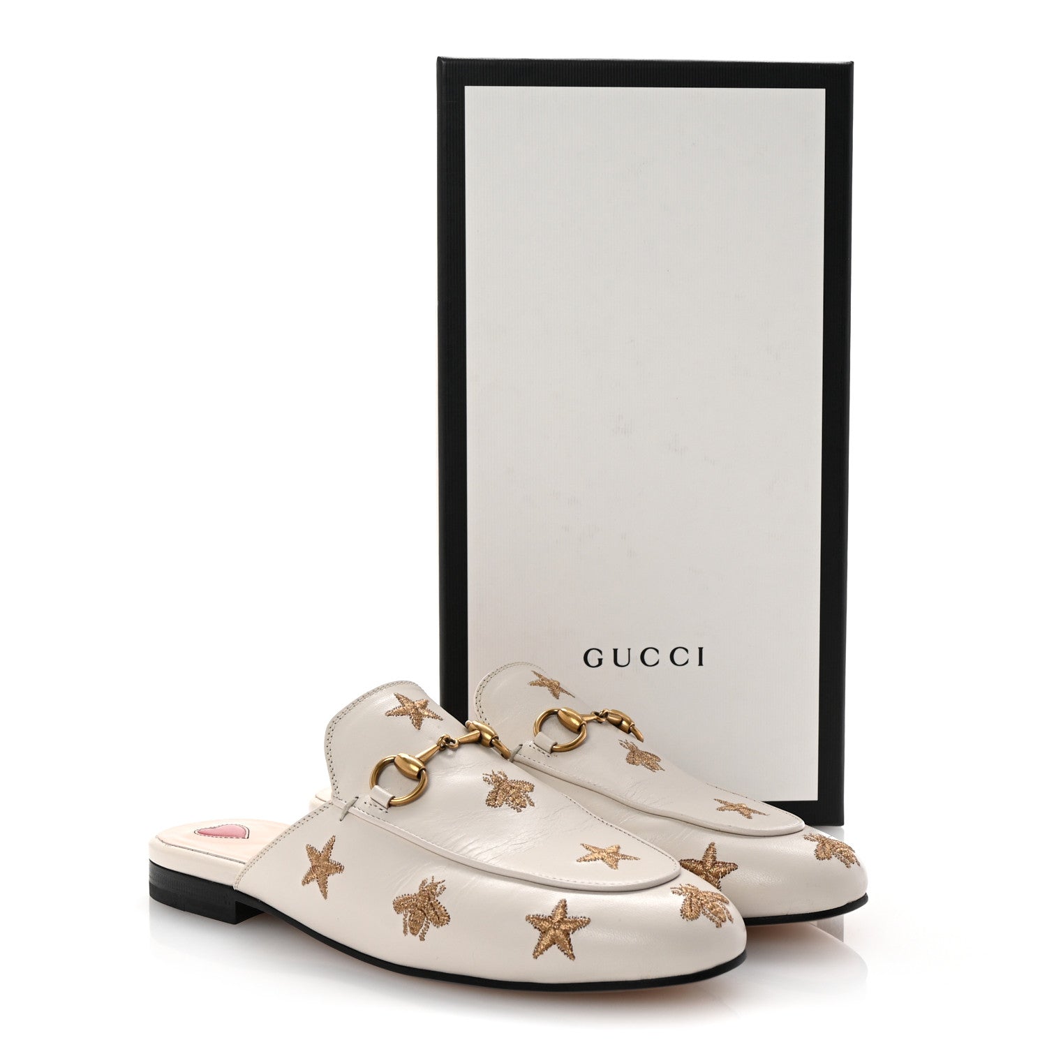 Gucci Goatskin Bee Star Embroidered Womens Princetown Slippers 36 Mystic White 10 of 10