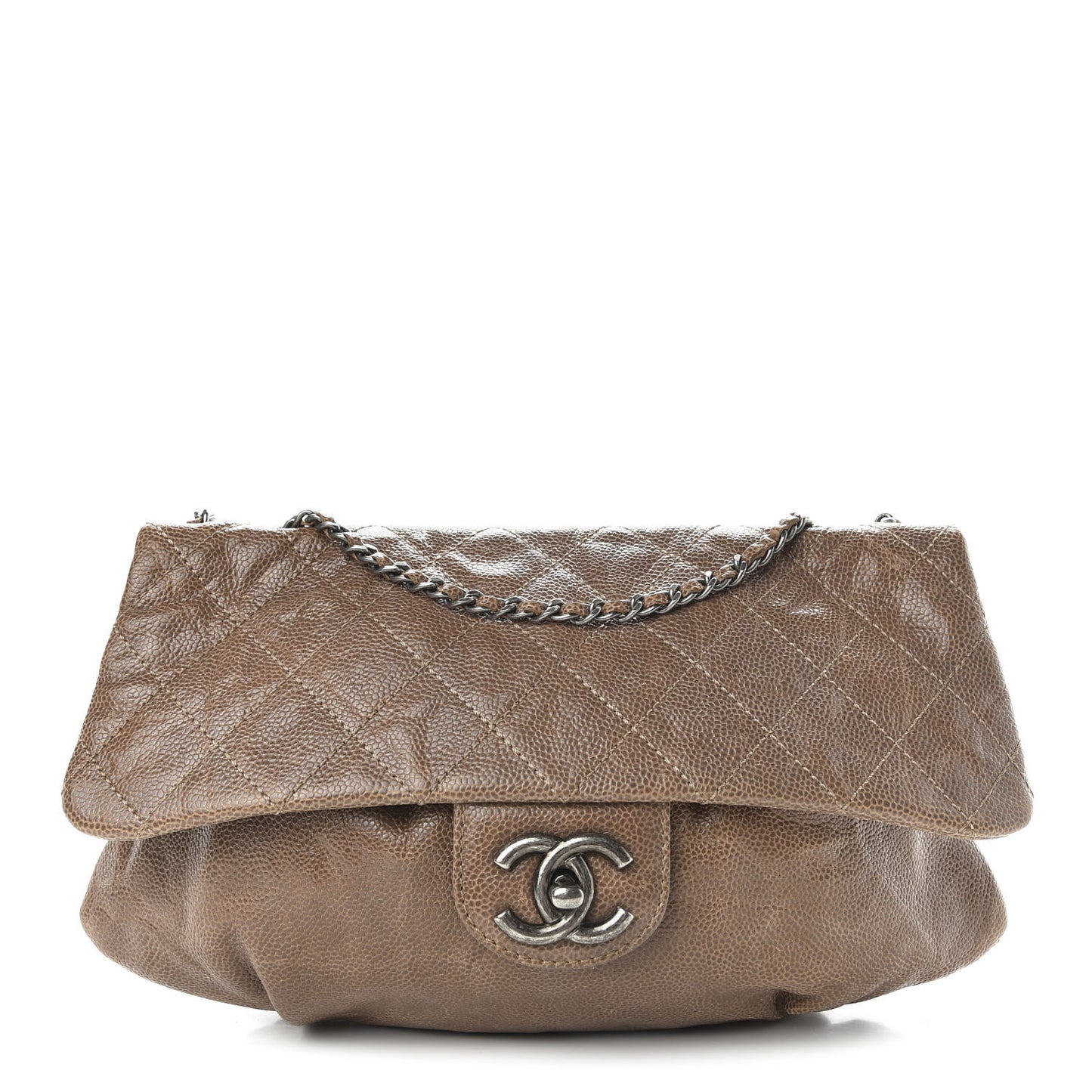 Caviar Quilted Medium Elastic Flap Brown