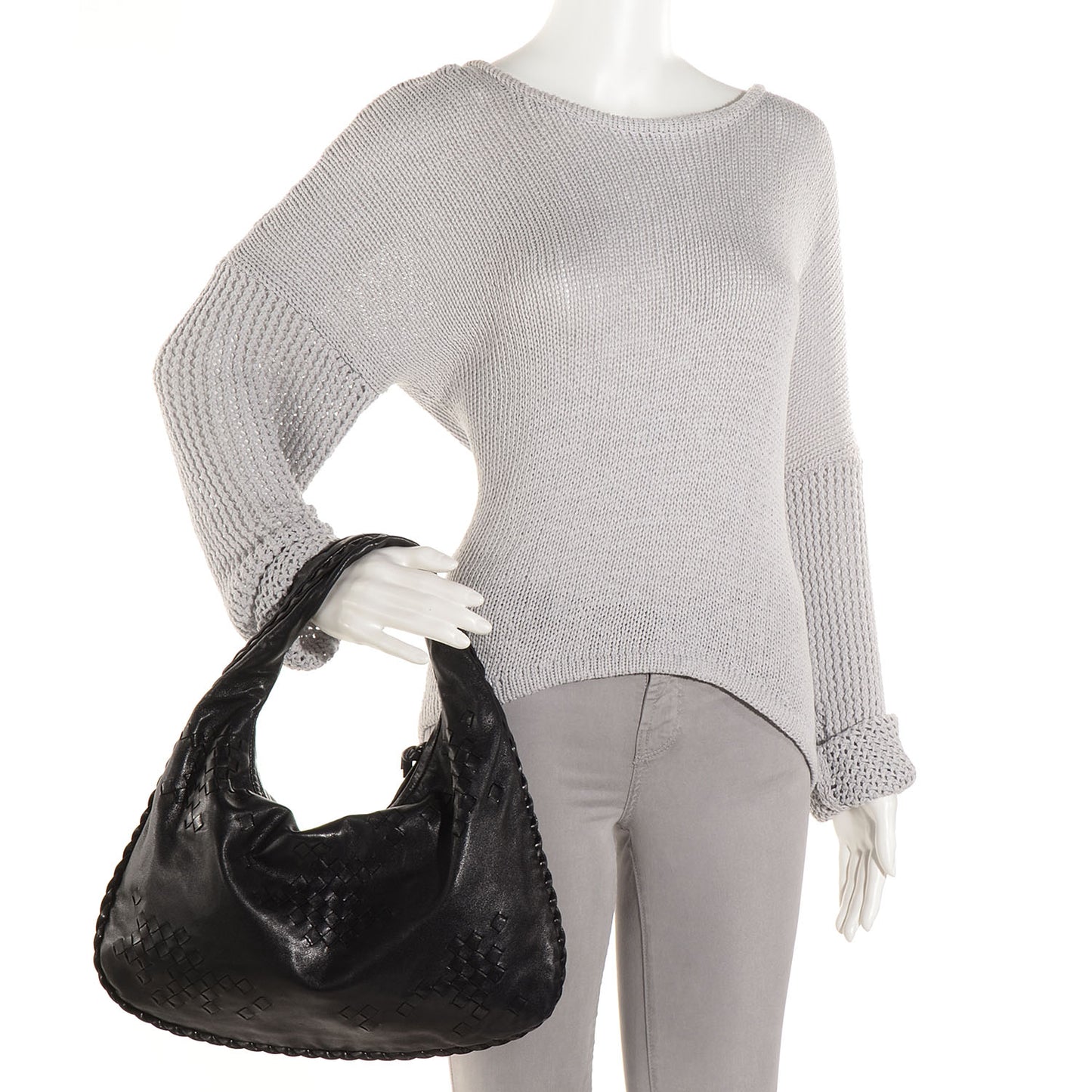 Woven Medium Veneta Hobo Nero Black