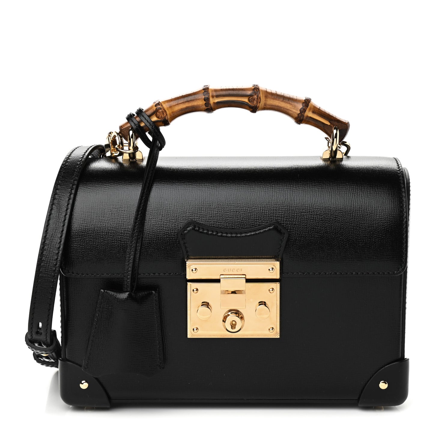 Calfskin Small Padlock Bamboo Shoulder Bag Black