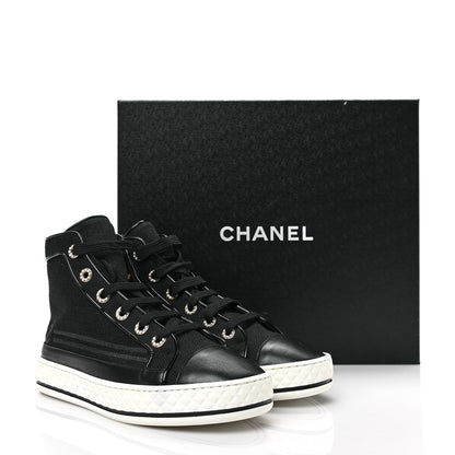 Chanel Fabric Lambskin Lace Up Cap Toe Sneakers 36.5 Black 8 of 8