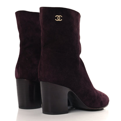 Chanel Suede Calfskin CC Short Boots 37 Burgundy 5 of 9