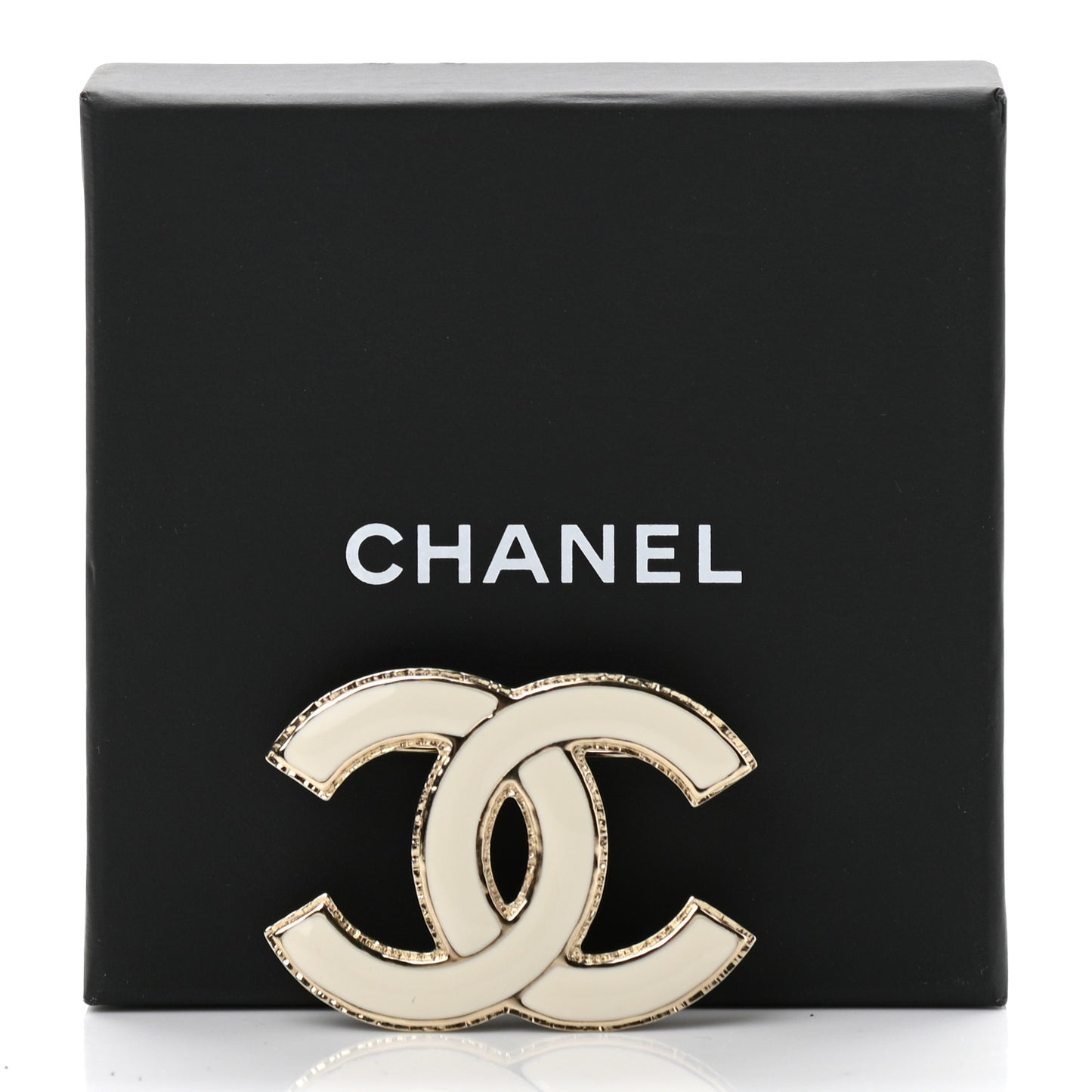 Metal Enamel CC Brooch White Light Gold