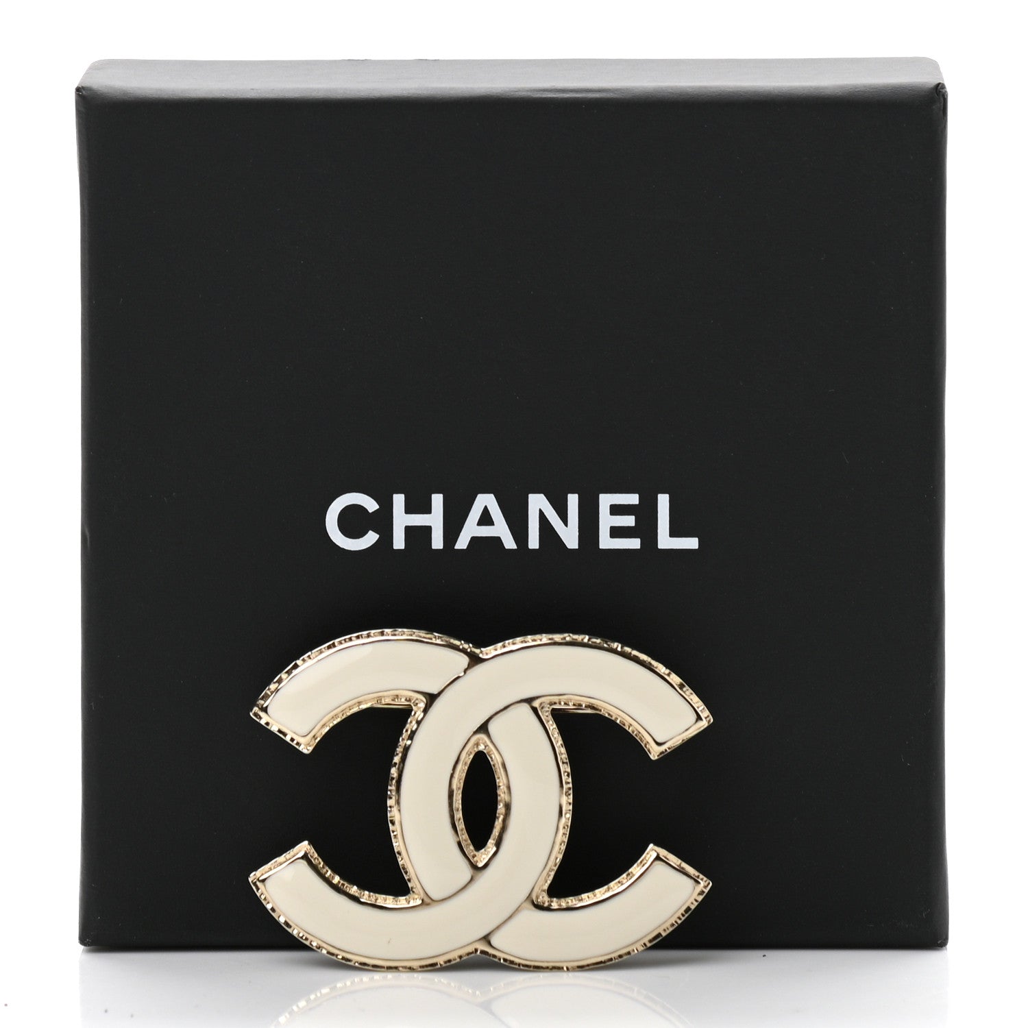 Chanel Metal Enamel CC Brooch White Light Gold 5 of 5