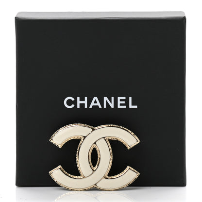Chanel Metal Enamel CC Brooch White Light Gold 5 of 5