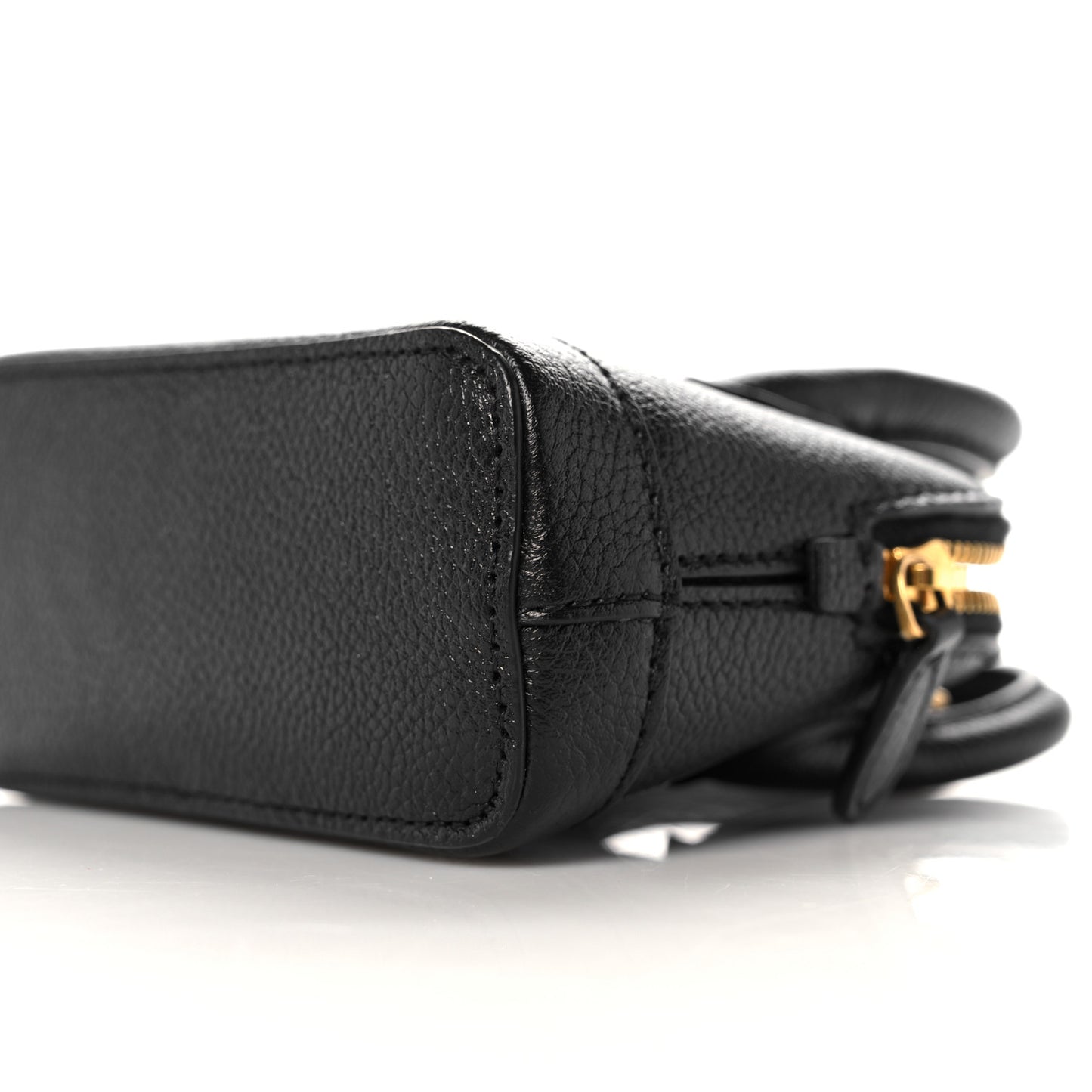 Grained Calfskin Logo Mini Ville Top Handle Bag Black White