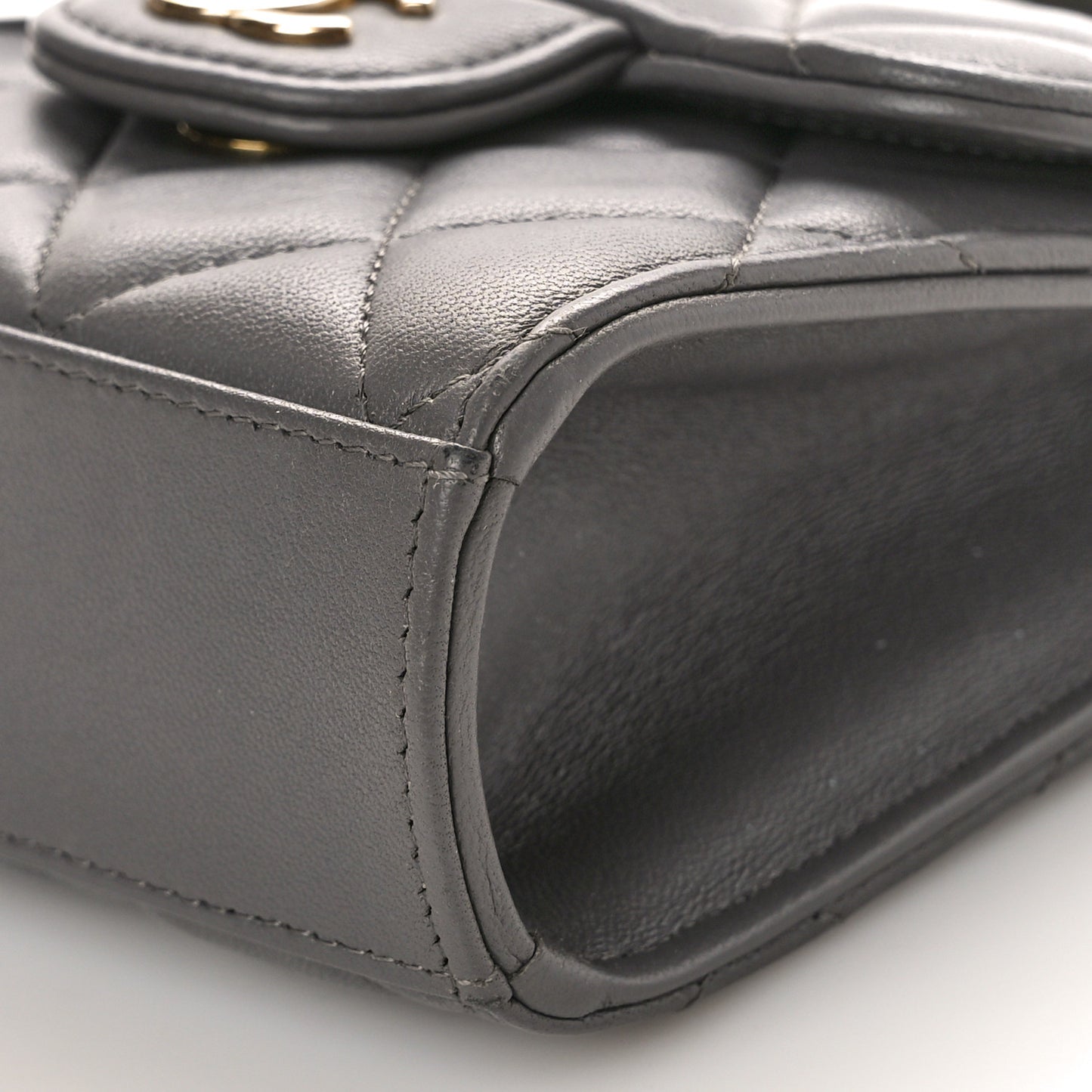 Lambskin Quilted Top Handle Flap Clutch With Chain Grey