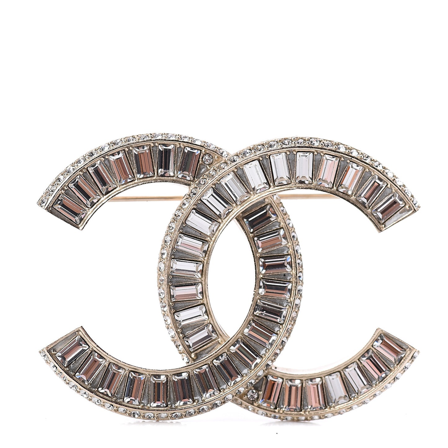 Baguette Crystal CC Brooch Gold